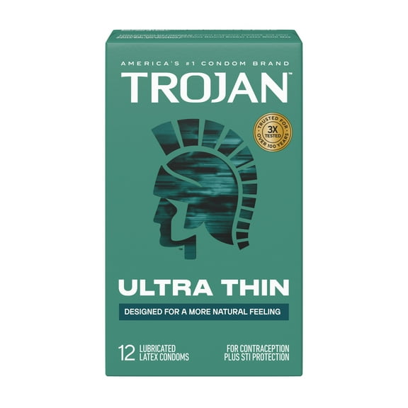 Trojan Ultra Thin Latex Lubricated Condoms for a More Natural Feeling, 12 Count