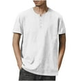 thumbnail image 2 of Mens Shirts Plus Size under $5 Short Sleeved Round Neck Button Solid Color Hem Slit Top White XXL, 2 of 6