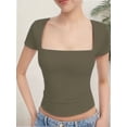 thumbnail image 3 of Women's short Sleeve Short Sleeve Tops Square Neck T Shirts Fitted Basic Tee, 3 of 5
