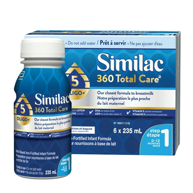Similac 360 Total Care Step 1, Formule pour Bébés, Préparation pour Nourrissons, Mélange de 5 oligosaccharides, 0-12 Mois, 6x235mL Bouteilles Prêtes à Servir