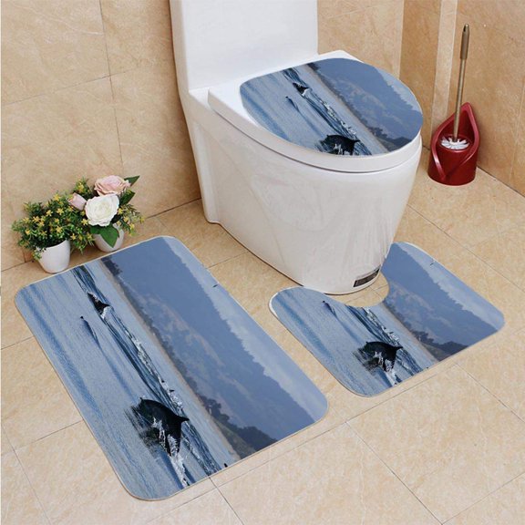 GOHAO Dolphins 3 Piece Bathroom Rugs Set Bath Rug Contour Mat and Toilet Lid Cover