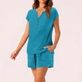 thumbnail image 6 of Women's 2 Piece Lounge Sets Oversized Henley Top & Shorts,Soft Rayon Wrinkle Resistant Travel Outfits with Pockets,Blue XXL, 6 of 8