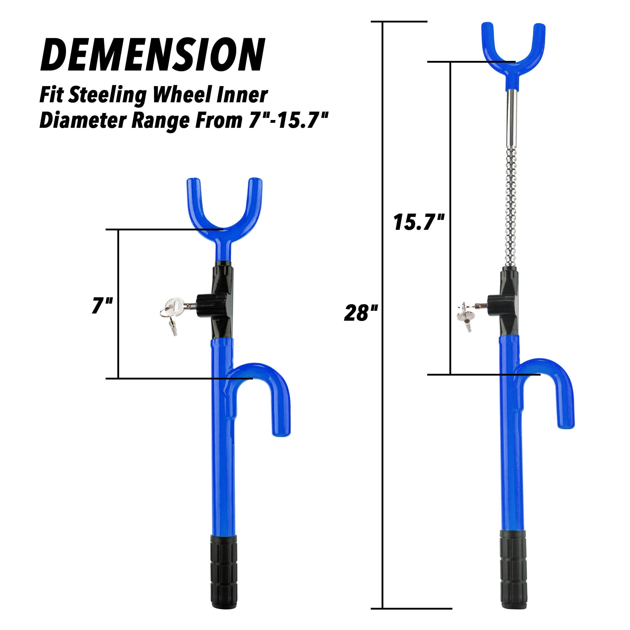 CARTMAN Vehicle Steering Wheel Lock Blue Car Anti Theft Security Lock with Adjustable Length Fit for Cars Trucks Vans and SUVs
