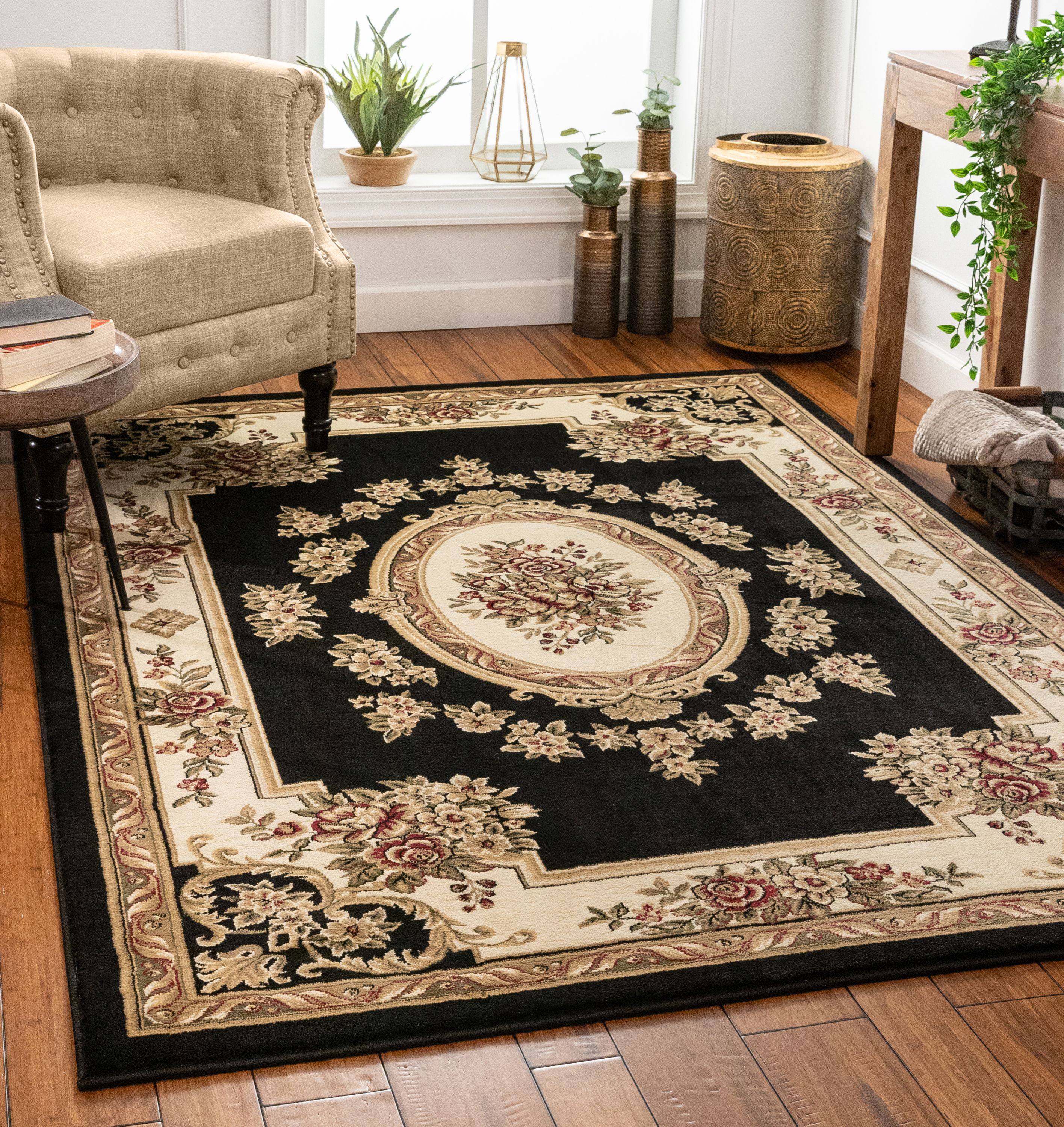 Well Woven Pastoral Medallion Black French European Formal Traditional 5x7 53 X 73 Area Rug Easy To Clean Stain Fade Resistant Modern Contemporary Floral Thick Soft Plush Living Dining Room Rug Walmartcom