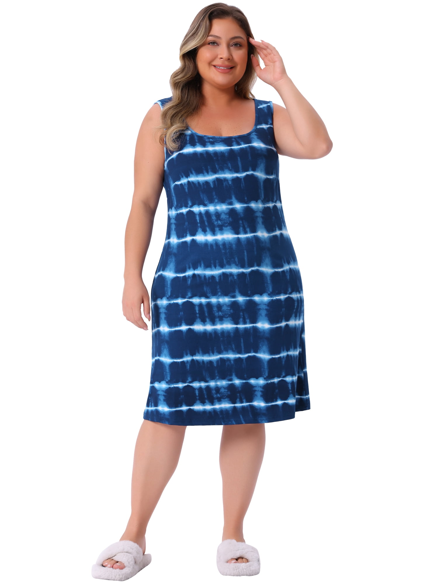 DARING DIVA Women's Plus Size Tie Dye Sleeveless Sundress Tank Dress 2X Blue