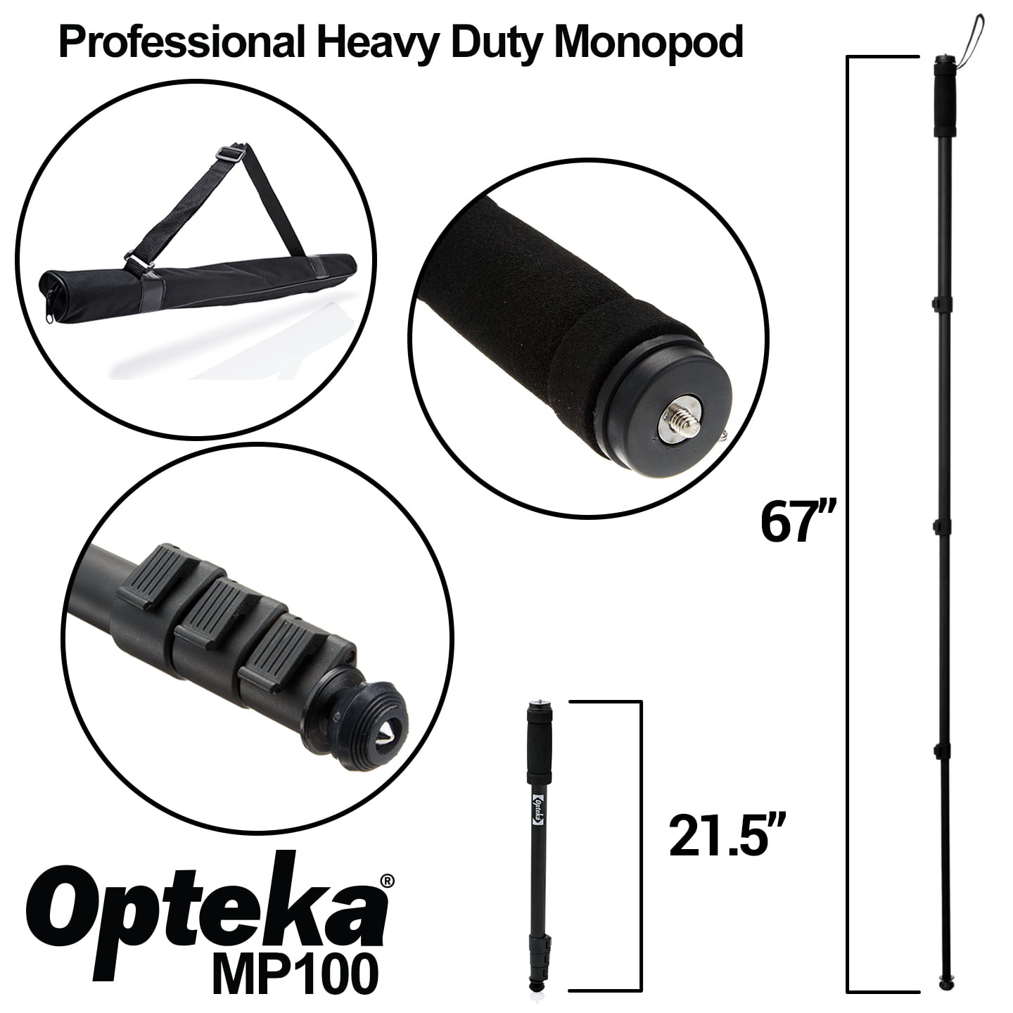 Opteka X-Grip Professional Action Stabilizing Handle with LED Video Light 3X GoPro Tripod Mounts and Microfiber Cleaning Cloth for DSLR Cameras Sports Action Cam and Camcorders 72 Monopod Black 