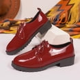 thumbnail image 4 of Wine Red Womens Oxford Shoes, Patent PU Lace-Up Low Block Heel Shoes, Comfortable Rounded Toe Non-Slip Vintage Oxfords for Work Campus Daily, US Size 5-11,Size 38, 4 of 9
