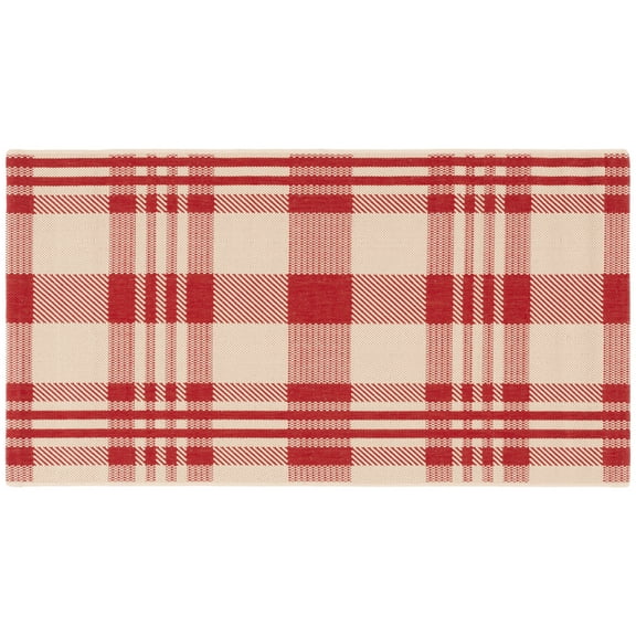 SAFAVIEH Courtyard Benjamin Plaid Indoor/Outdoor Area Rug, Red/Bone, 4' x 5'7"