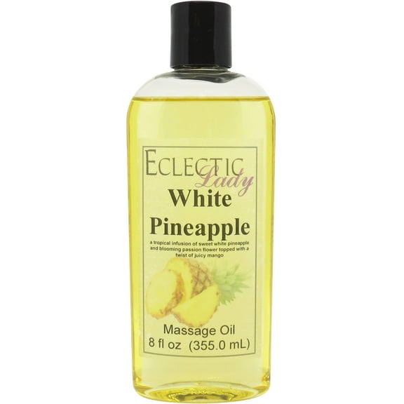 White Pineapple Massage Oil by Eclectic Lady, 8 oz, Sweet Almond Oil and Jojoba Oil