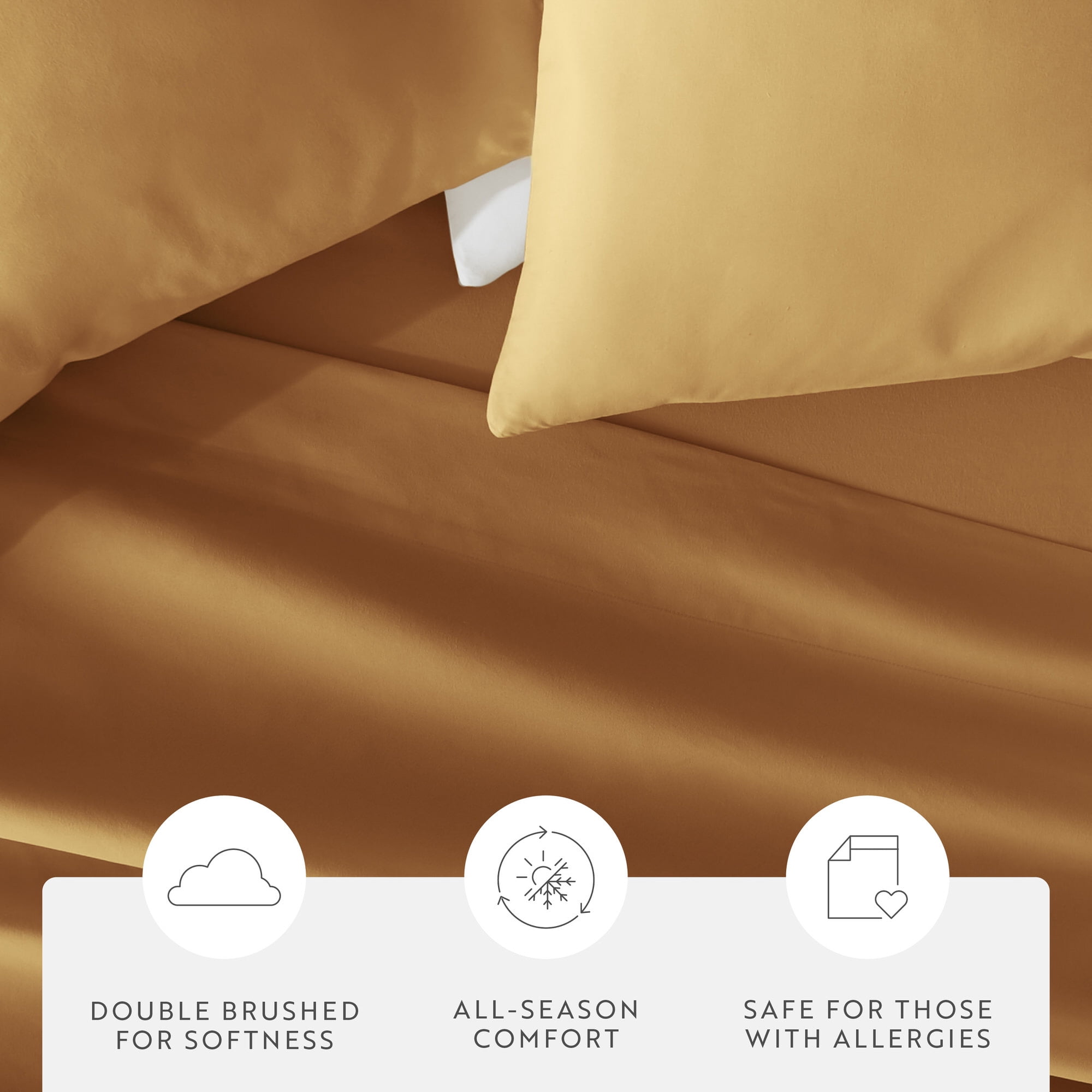 Noble Linens 2 Piece Pillow Case Set, Gold, Standard/Queen