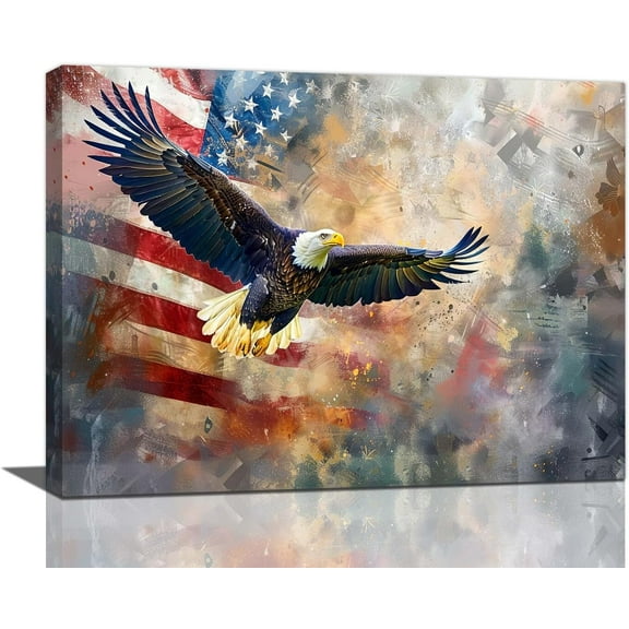Aaheei Bald Eagle Canvas Wall Art Eagle Pictures American Flag Painting Wall Decor Modern Artwork Prints Home Decoration for Bathroom Bedroom Living Room Office