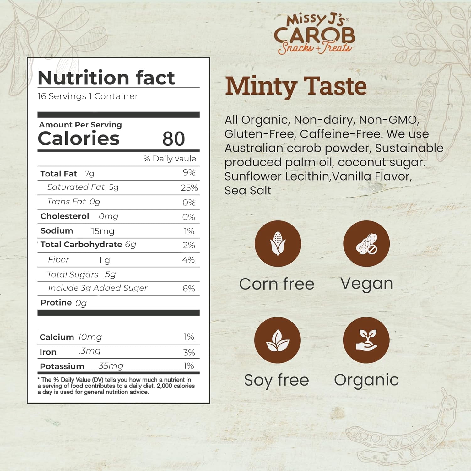 Missy J’s Organic Mint Carob Chips Gluten-Free Snacks Healthy Desserts for Baking & Snacking 3 Pack