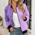 thumbnail image 2 of Bomber Jacket Coats for Women Color Block Zip Up Long Sleeve Stand Collar Windbreaker Fall Fashion Work Outerwear with Pockets, 2 of 5