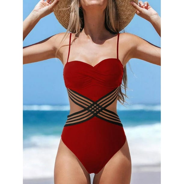 Women's Swimwear New Fashion Sexy Heart-Shaped Cross One-Piece Swimsuit
