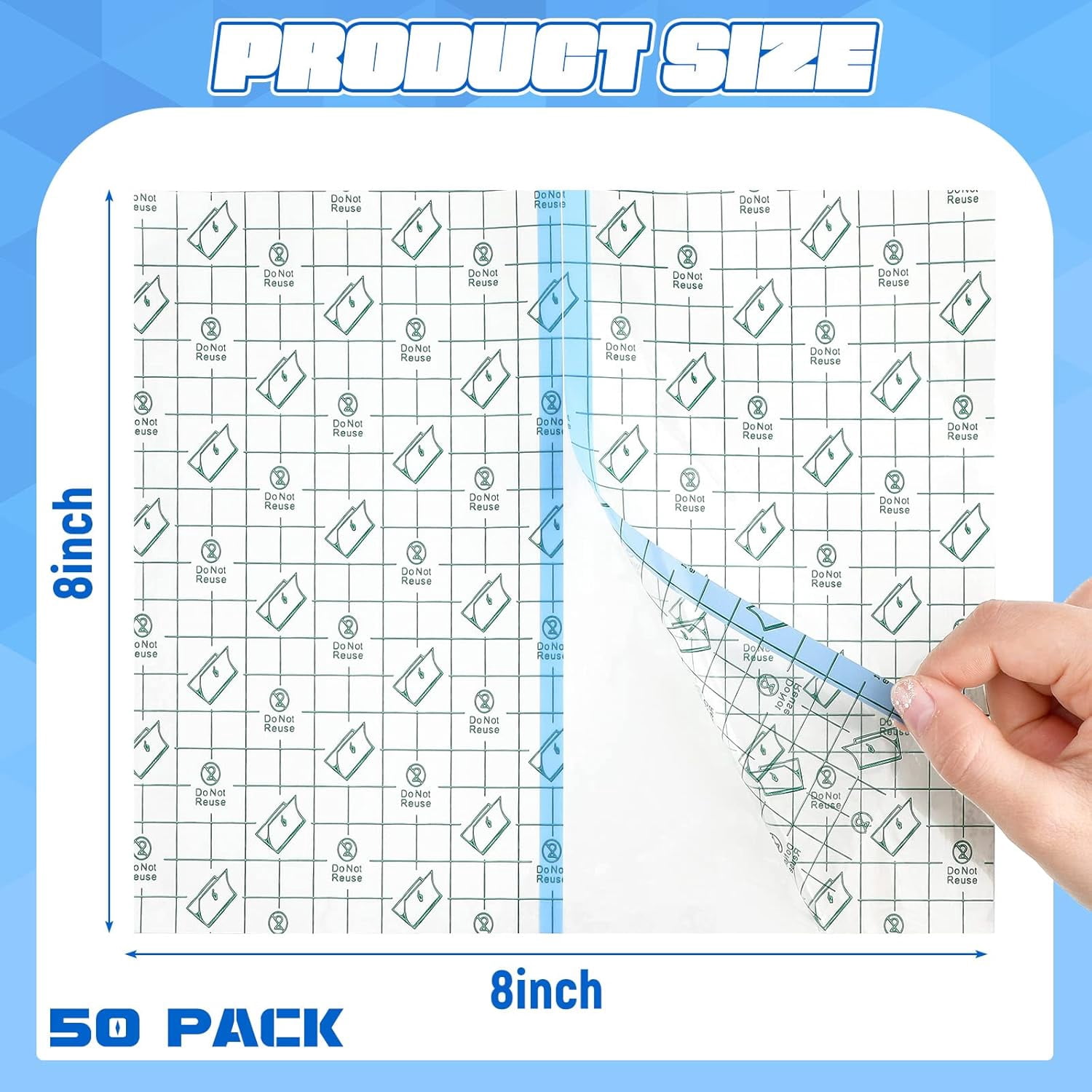 50 Pieces Transparent Clear Adhesive Bandage Stretch Large Waterproof Film Adhesive Bandages Dressing supplies(8 x 10 Inch) 8 x 10 Inch
