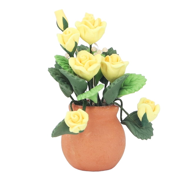 Modelo De Flor De Casa De Muñecas, Accesorio Fotográfico, Maceta De Casa De Muñecas 1:12, Maceta De Cerámica Roja De Color Brillante Para Decoración Para Amantes Del Bricolaje
