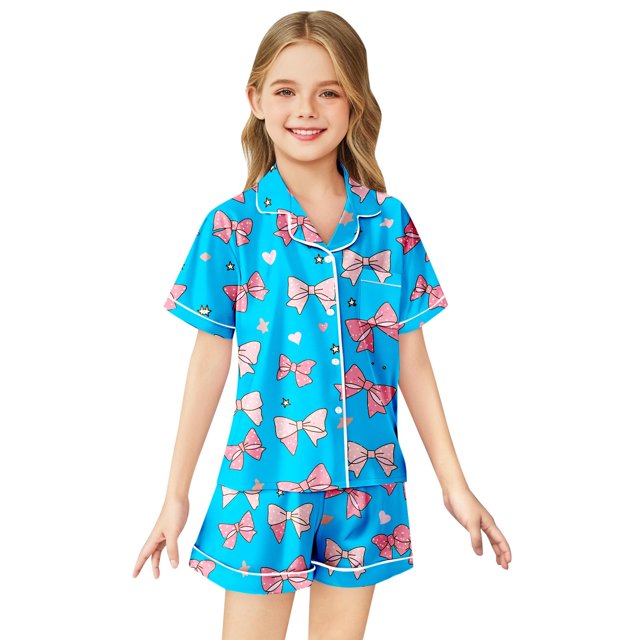 SXcggal Pyjamas Imprimés Nœud Papillon Décontractés pour Filles Ensemble Mignon et Léger