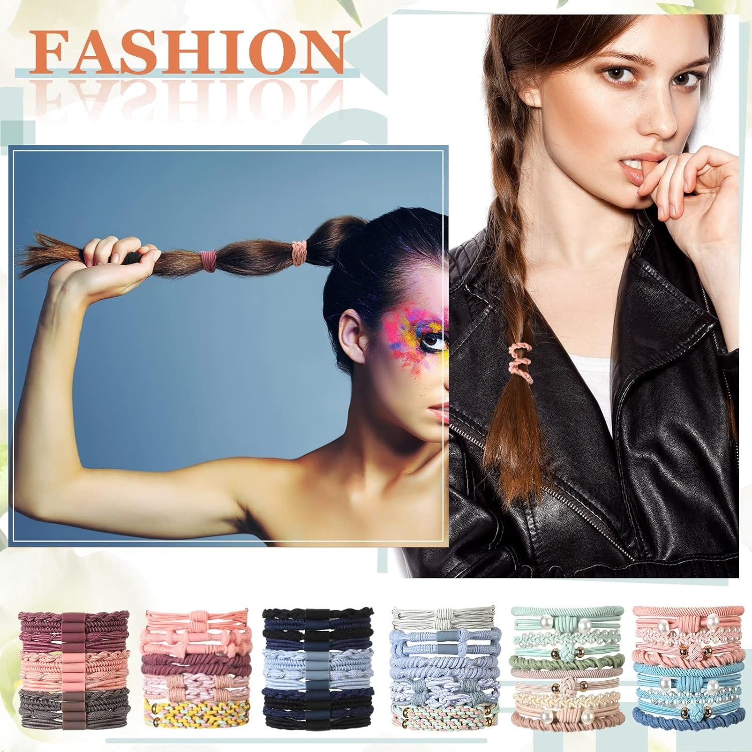 60 count Boho Hair Ties Bracelets 10 Styles Cute Bands & Bracelets for Girls with Thick and Thin Hair, No  Elastic Accessories for Girls and Women(Lovely Colors)