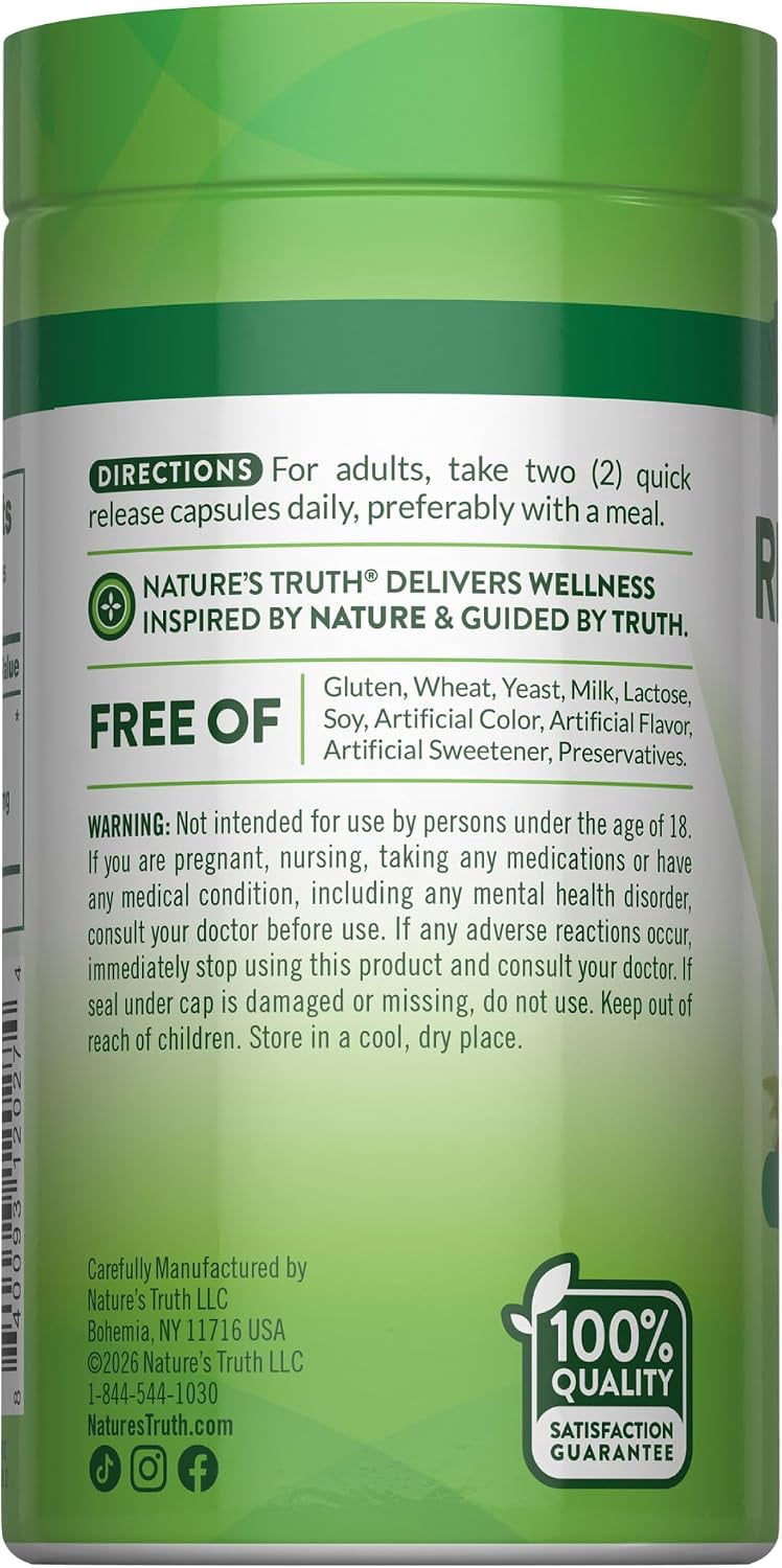 Rhodiola Rosea | 2000mg | 120 Capsules | Non-GMO, Gluten Free Extract Supplement | by Nature's Truth