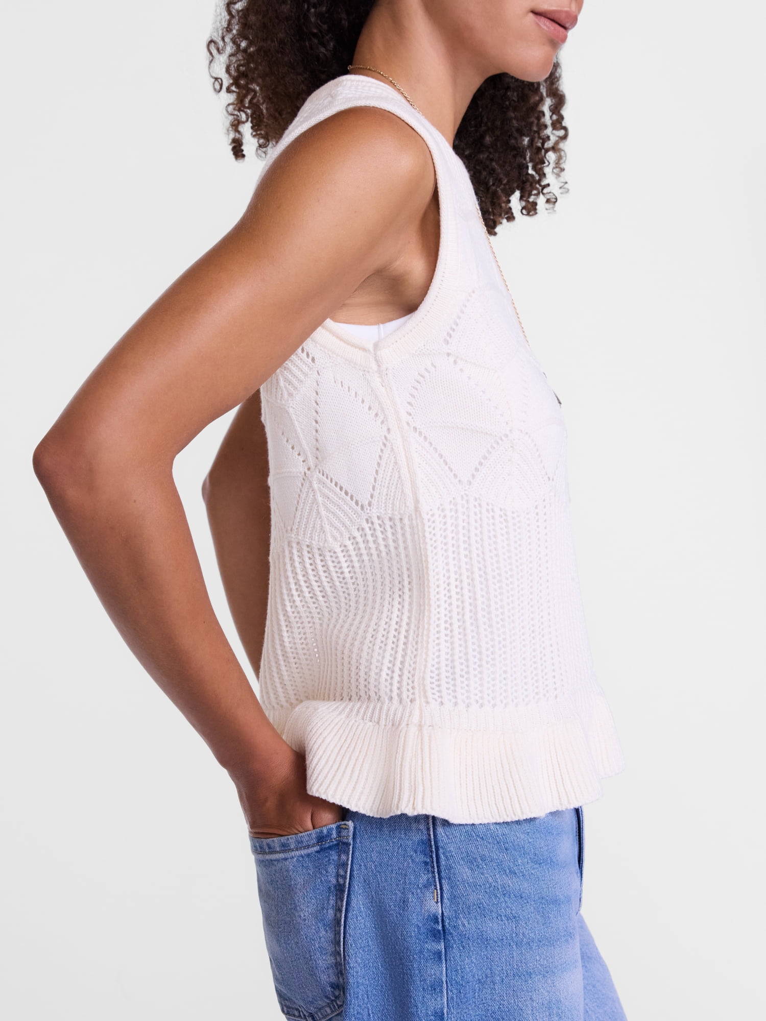 Scenario Women's Texture Peplum Tank Sweater, Lightweight, Sizes XS-XXXL