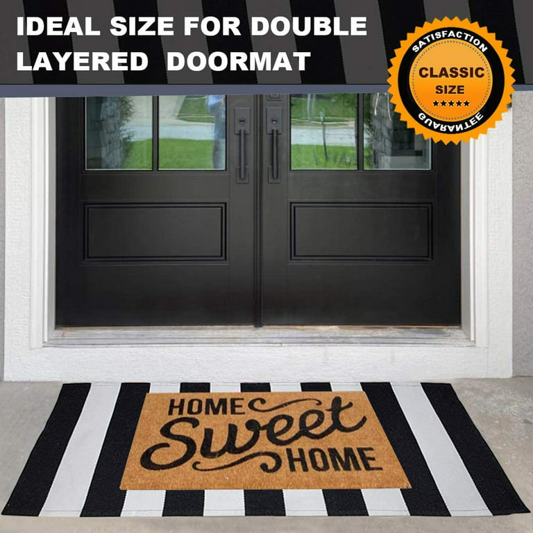  Collive Door Mat Black and White Striped Outdoor Rug