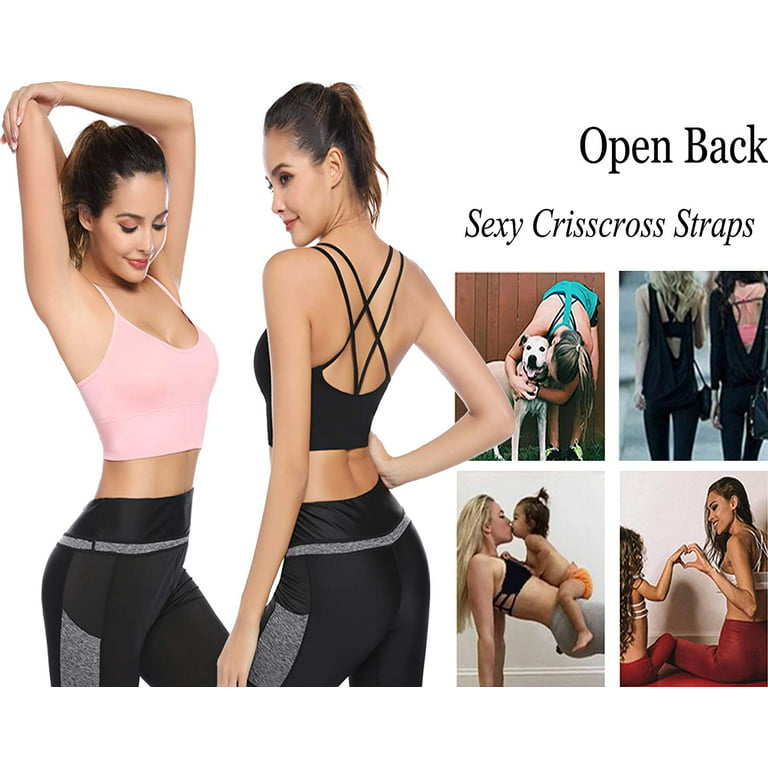 Women Strappy Sports Bra for Women Sexy Crisscross Back for Yoga Running  Athletic Gym Workout Fitness Tank Tops Black - S