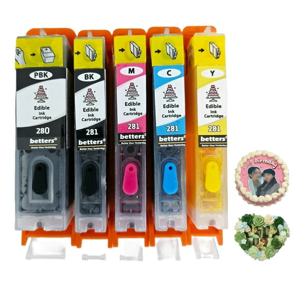 Betters® Edible Ink Cartridges for Canon PGI-280XXL CLI-281XXL, Food-Safe Ink for Cake, Cookie & Cupcake Printing, Edible Image Inks