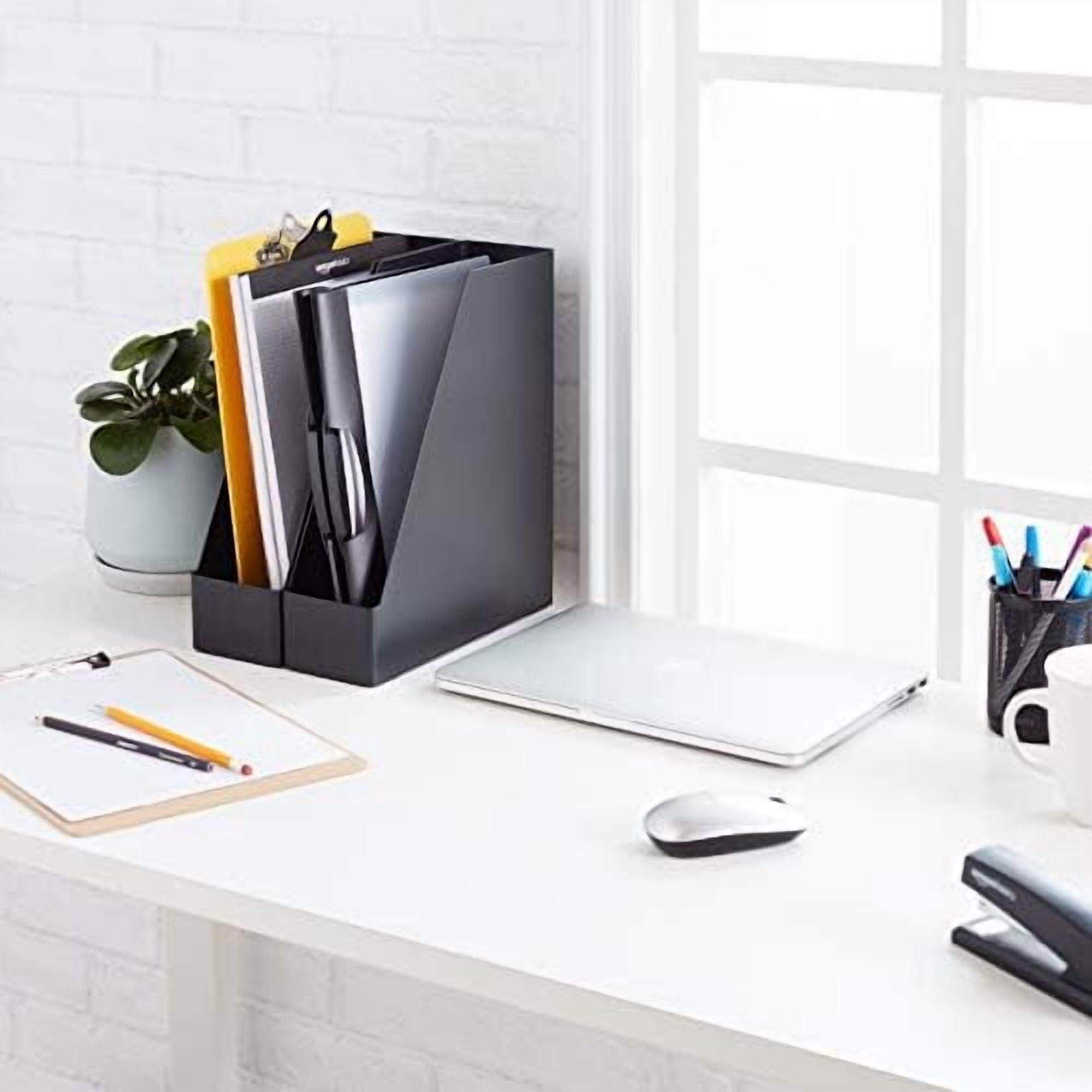 Plastic Desk Organizer - Vertical Magazine and File Holder, Black, 12-Pack