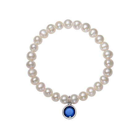 Cultured Freshwater Pearl and September Birthstone Cz Charm Bracelet, 7.5"