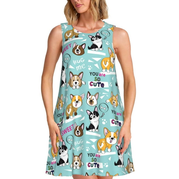 Balery Dogs Vestidos de verano para mujer con estampado: vestido holgado sin mangas, vestido playero informal y cómodo para días calurosos.