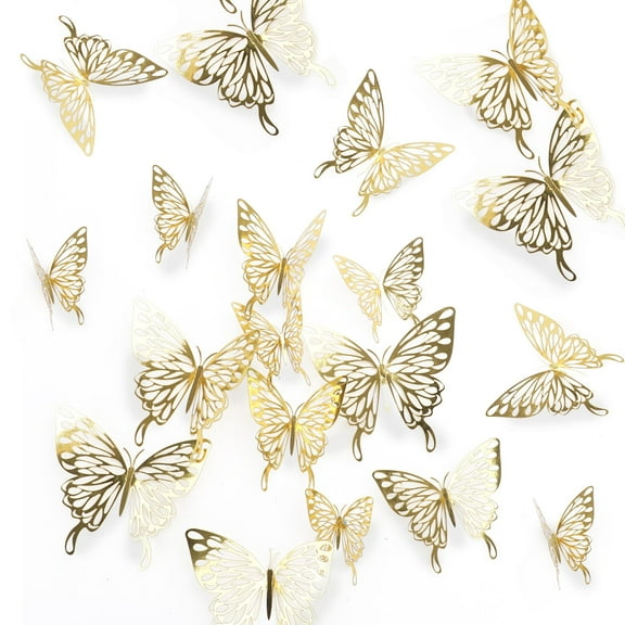 36/12Pcs 3D brilliance Butterfly Wall Stickers Decals DIY Wall Art Decor Home Wall Decoration Sticker Mural for Kids Girls Children Bedroom Living Room Background Nursery