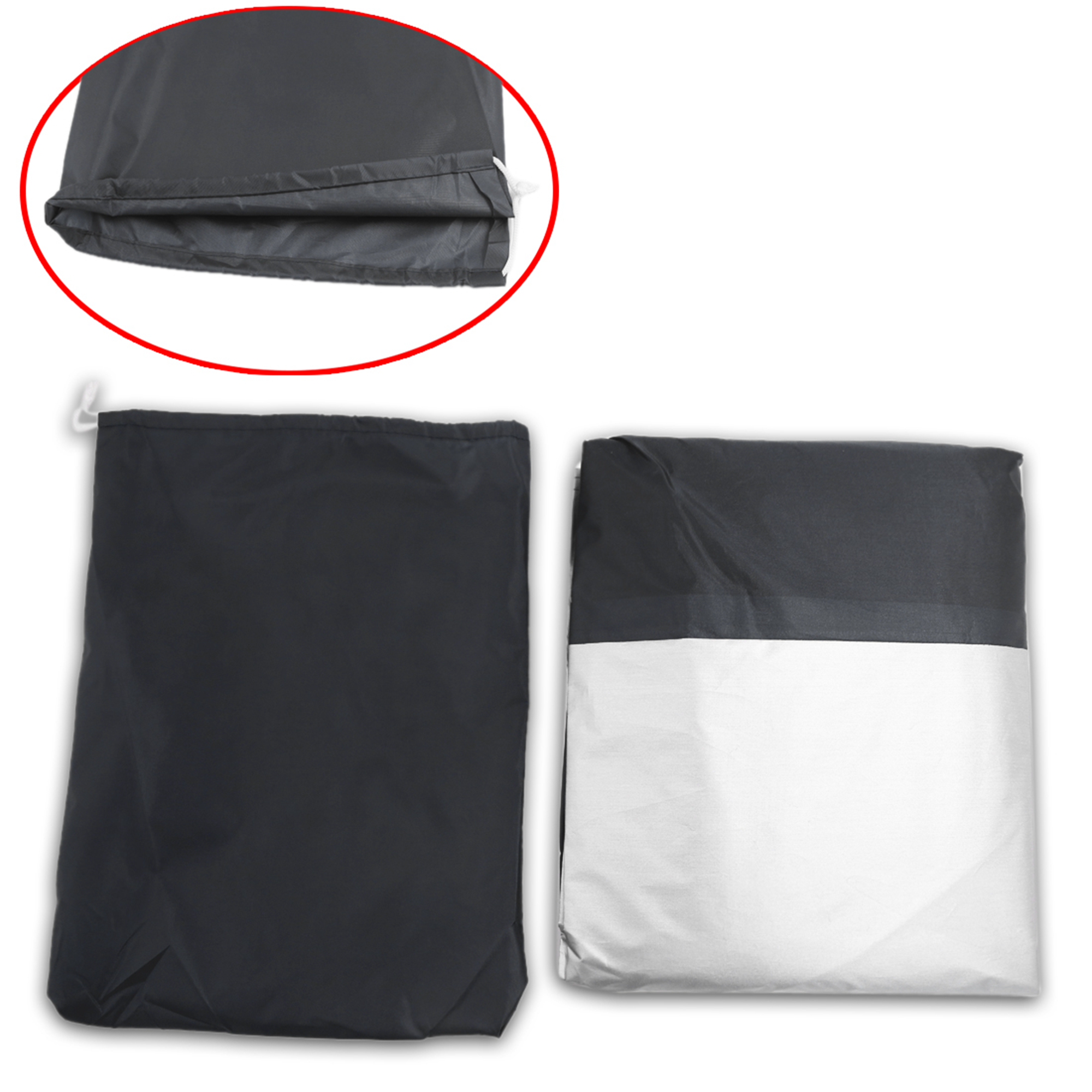 REGALWOVEN 4PC L Size 180T Rain Dust Motorcycle Cover Black Silver Tone Outdoor UV Protector