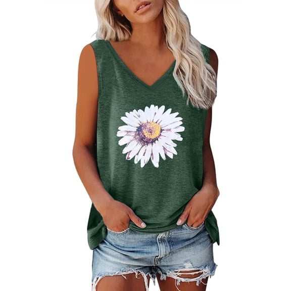 Wycnly Tank Top for Women Workout Tops for Women Workout Sports Breathable Loose Fit Tank Top Trendy Daisy Print Sleeveless Blouses Girls Sleeveless Shirt