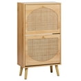 thumbnail image 3 of Ktaxon Shoe Storage Cabinet with 2 Flip Drawers, Natural Rattan Entryway Shoe Organizer Rack Wooden for Entryway Hallway, Bedroom, Living Room, Apartment, 3 of 11
