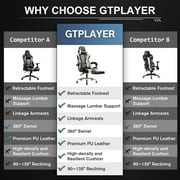 GTPLAYER Faux Leather Gaming Office Chair with Footrest and Ergonomic Lumbar Massage Pillow, White