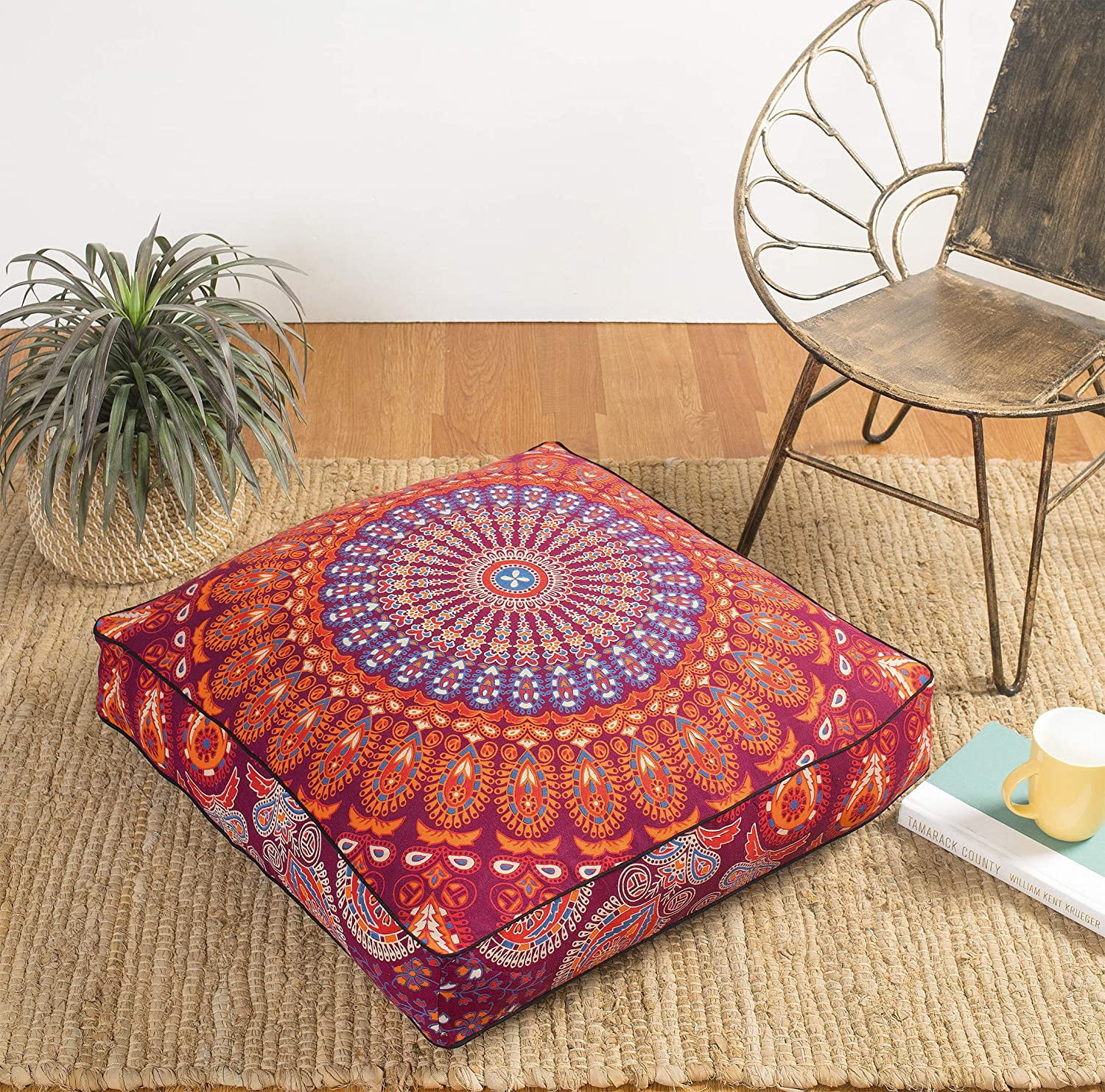 12 PCs PEACOCK MANDALA INDIAN FLOOR PILLOW SQUARE SEATING OTTOMAN POUF COVER 35" 