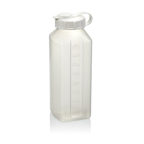 Mainstays 1 Quart Refrigerator Shaker Bottle, Mixer Container, Clear Plastic, White Lid