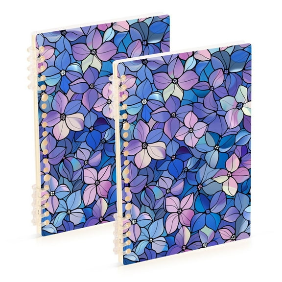 Blue Floral Flowers Ring Binder Notebook Journey Note Diary College Ruled Spiral Notebook Study Loose Leaf Paper A5 60 Pages