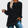 thumbnail image 2 of Virmaxy Womens Versatile Tunic Blouse Fashion Cotton Mid-Length Tops Round Neck Pullover Shirt Long Sleeve Side Split T-shirt Black M, 2 of 4