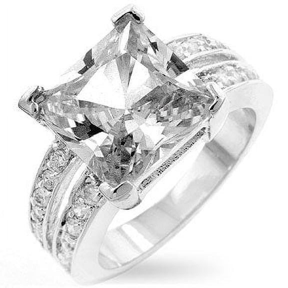 Precious Stars Silvertone Princess-Cut Cubic Zirconia Split-Shank Engagement Ring