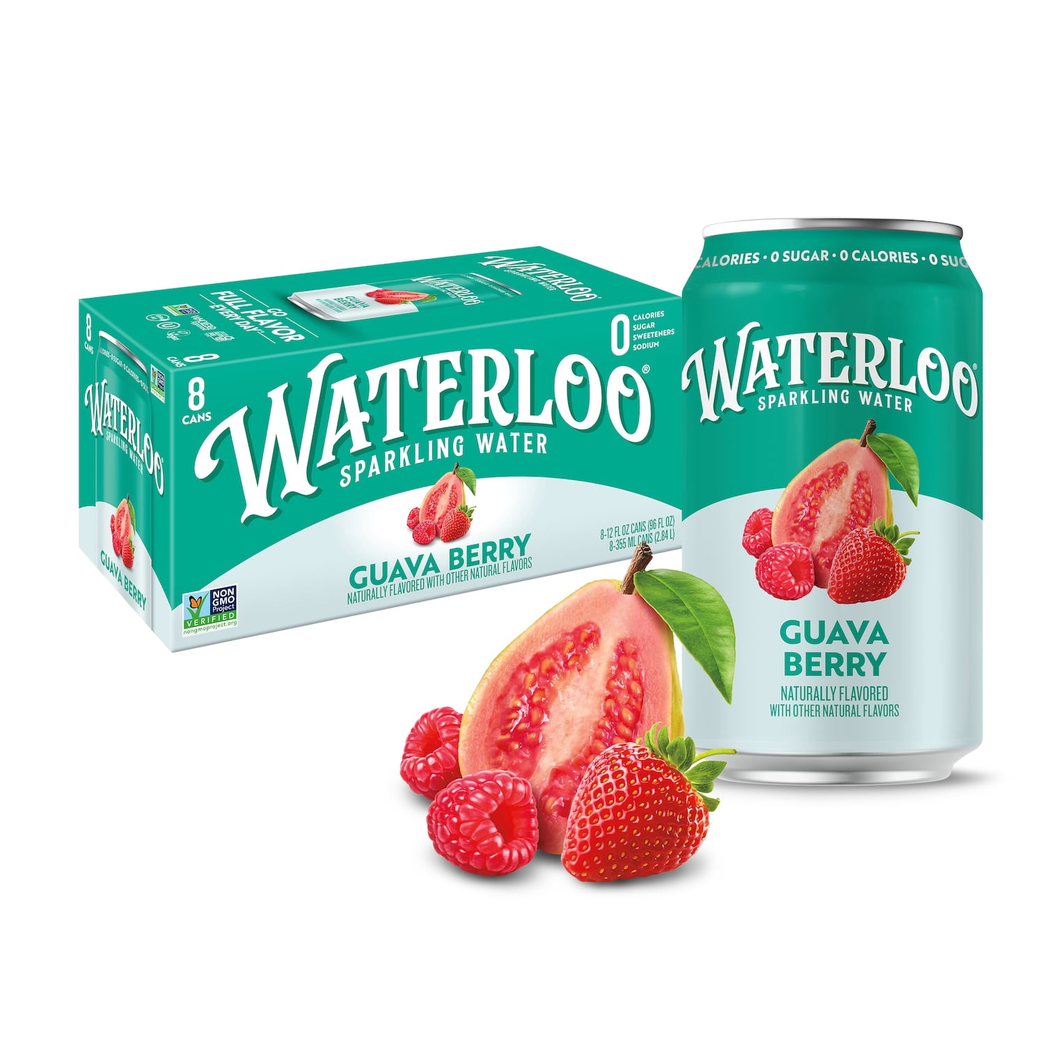 (3 pack) Waterloo Sparkling Water, Guava Berry, 12 fl oz, 8 pack, Zero Calories, Zero Sugar, Non-GMO
