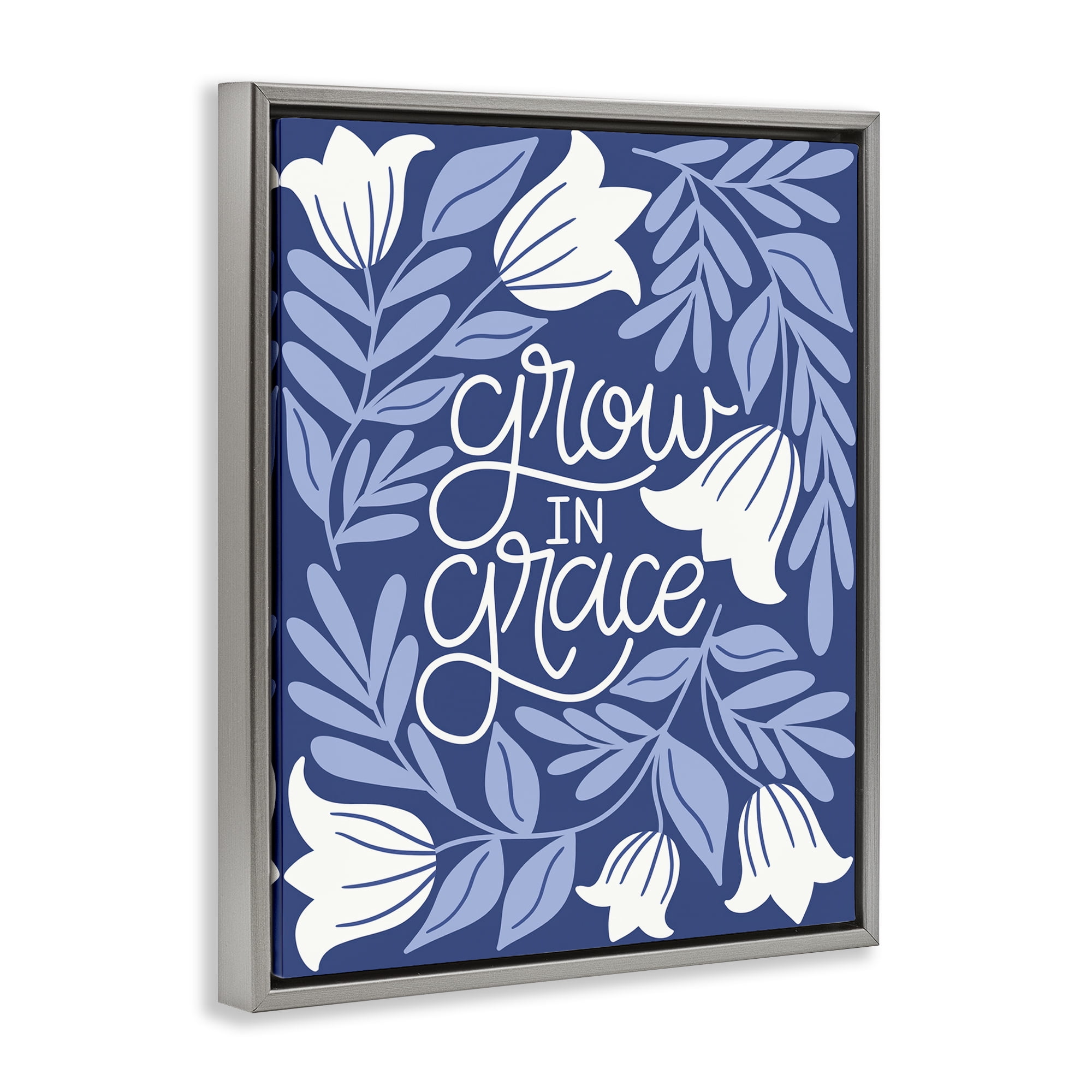 Stupell Industries Grow in Grace Florals Plants & Flowers Painting Gray Floater Framed Canvas Art Print Wall Art, 17 x 21