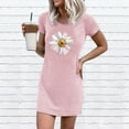 thumbnail image 2 of Robe d'Été à Col Rond pour Femmes, Robe T-Shirt à Manches Courtes Imprimée, Coupe Ample Décontractée, Mini Robe à Enfiler, 2 of 4