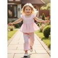 thumbnail image 3 of Loicainy Toddler Kids Girls Plaid Clothes Set 12 18 24 Months 2T 3T 4T 5T Flying Sleeve Button Up A-line Tops Long Pants Summer Outfits, 3 of 8