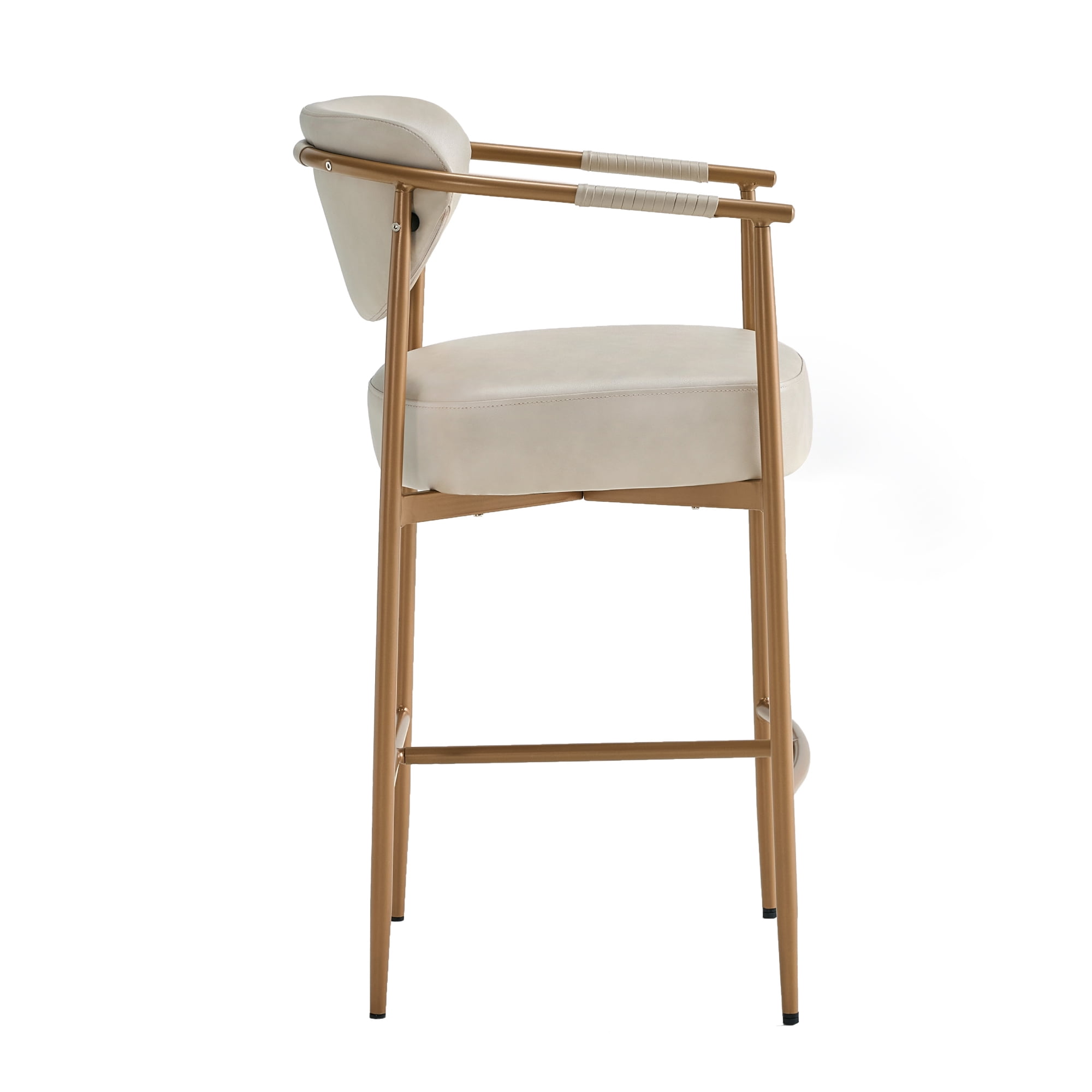 Spruce & Spring Modern Counter Bar Stool with Woven Strap Arms & Gold Metal Frame Set of 2, Beige with Gold Frame
