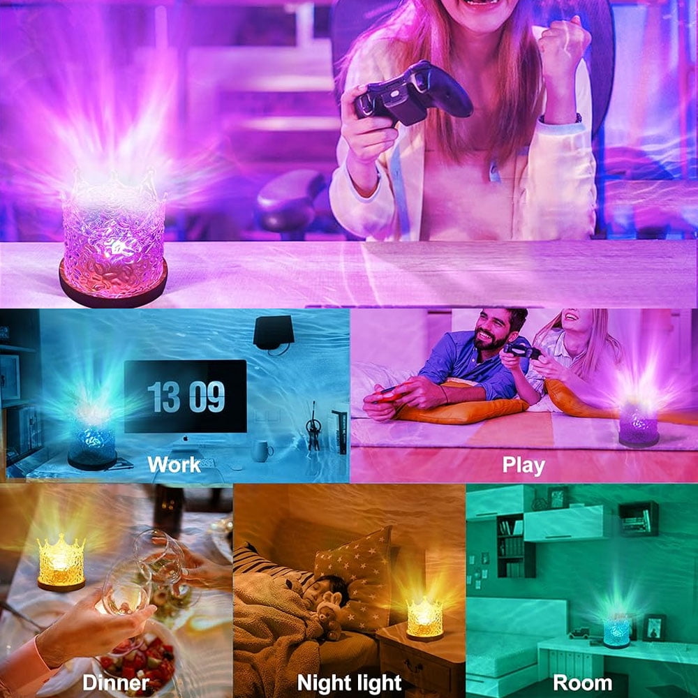 VIVIHEYDAY RGB LED Water Ripple Aurora Projector 16 Colors Changing Night Lights Rotating Crystal Table Lamp with Remote
