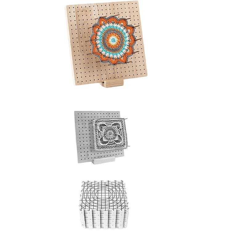 Rubber wood 9.25-inch foldable crochet hook blocking plate, wooden woven blocking plate used to block crochet hooks "(one plate+20 metal sticks+5 crochet hooks+6 rolls of yarn color random+32 pins)
