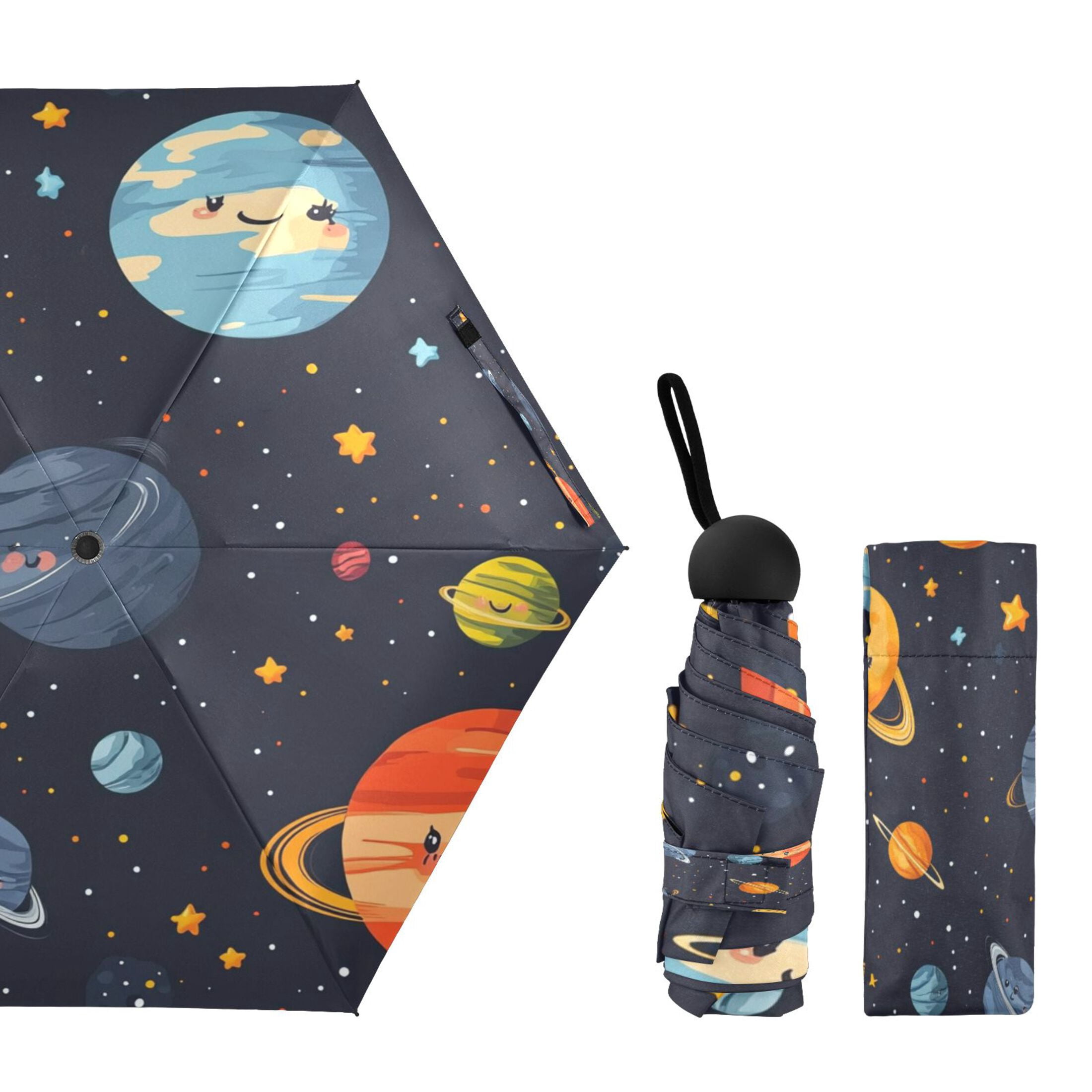 Cute Planet Umbrellas for Sun Auto Open Close UV50+ Waterproof 5-Fold Compact Fiberglass Frame