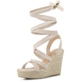 thumbnail image 1 of BLISSFUL STEP Sandales Espadrilles à Plateforme à Lacets à Talons Compensés à Brides pour Femmes, 1 of 5