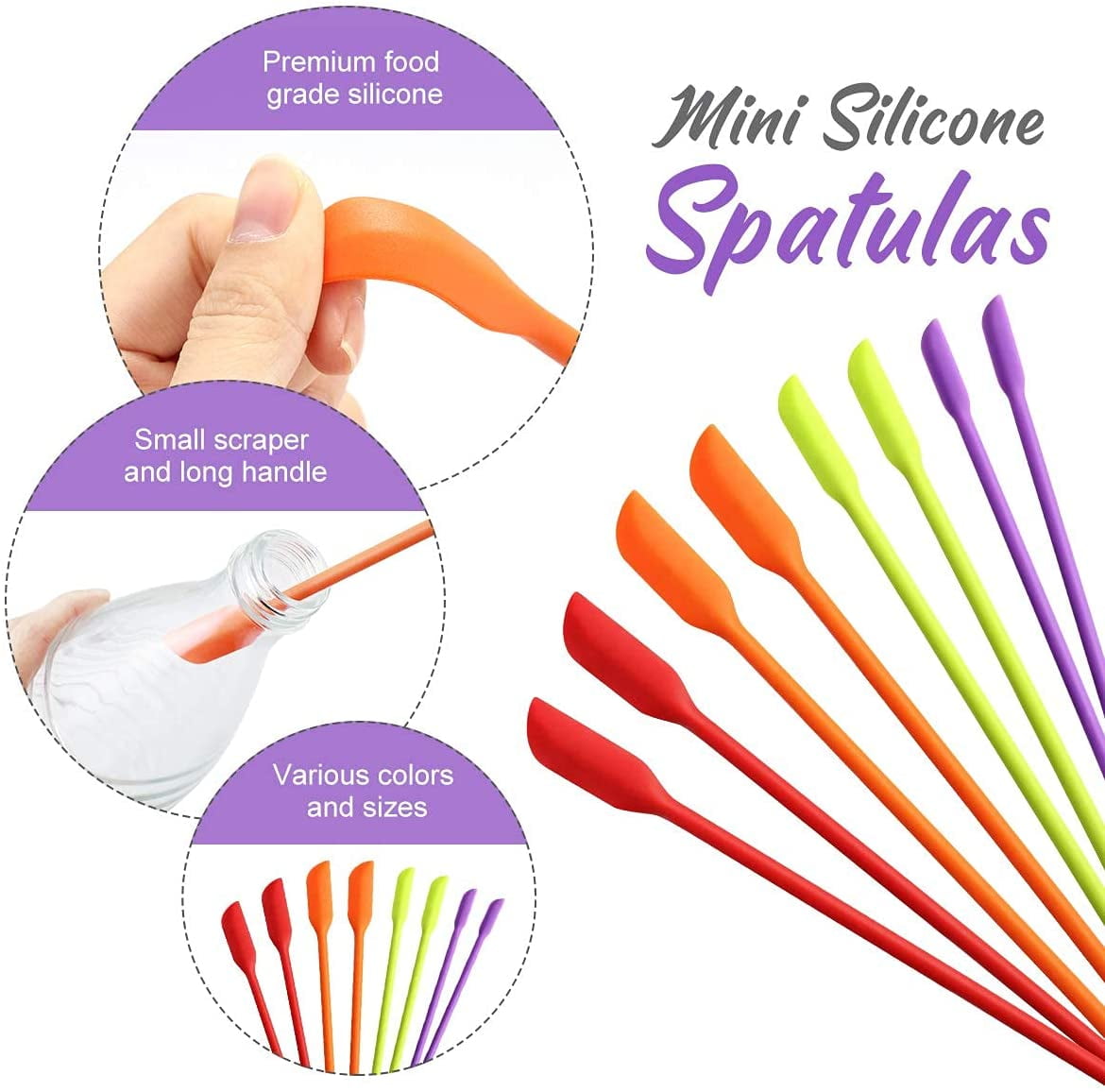 Mini Silicone Spatula-Makeup Spatula-4 Pack Small Silicone Spatula-Thin  Spatula Set for Skinny Openings-EVEREST GOOSE Tiny Scraper for Jar,Kitchen  Bottles,Cosmetic 